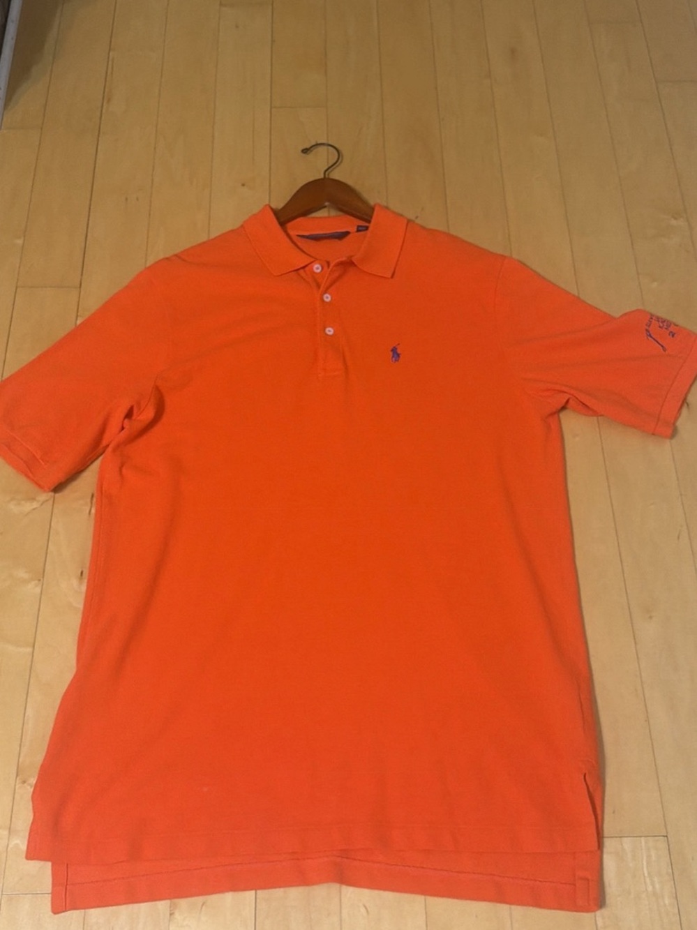 Ralph Lauren Orange Polo with Blue Pony Embroidery